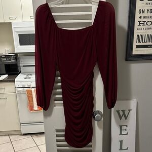 Elegant Burgundy Long Sleeve Dress